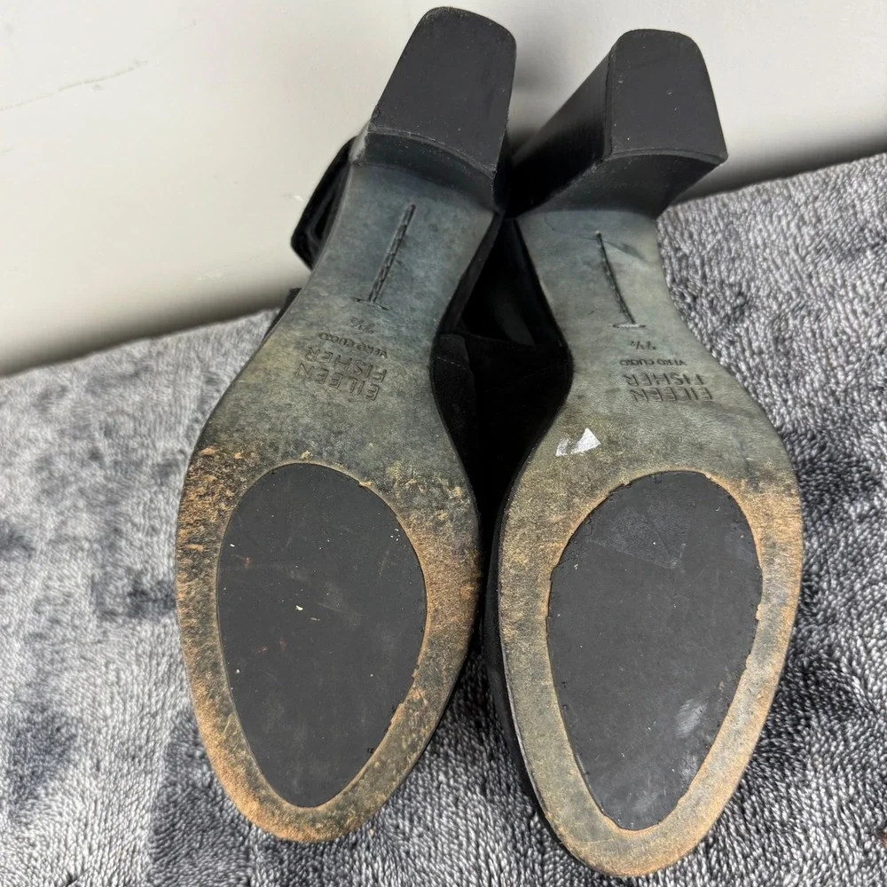 Eileen Fisher Ideal‎ Black Suede Closed Toe Sling Back Heels Size 7.5